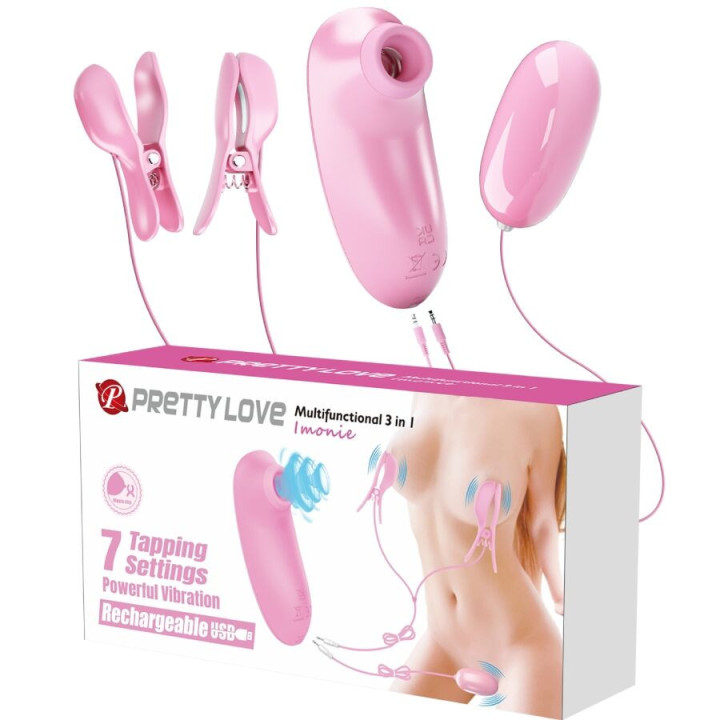 PRETTY LOVE - IMONIE ENSEMBLE MULTIFONCTIONNEL 3 EN 1 AVEC VENTOUSE, TÉTONS ET CLITORIS