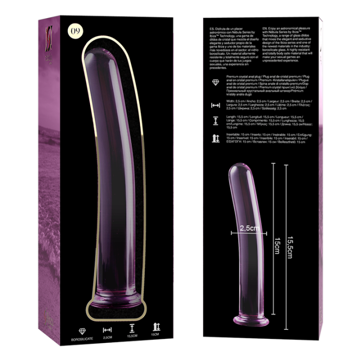 NEBULA SERIES BY IBIZA - MODÈLE 9 GODE EN VERRE BOROSILICATE ROSE 15.5 CM -O- 2.5 CM