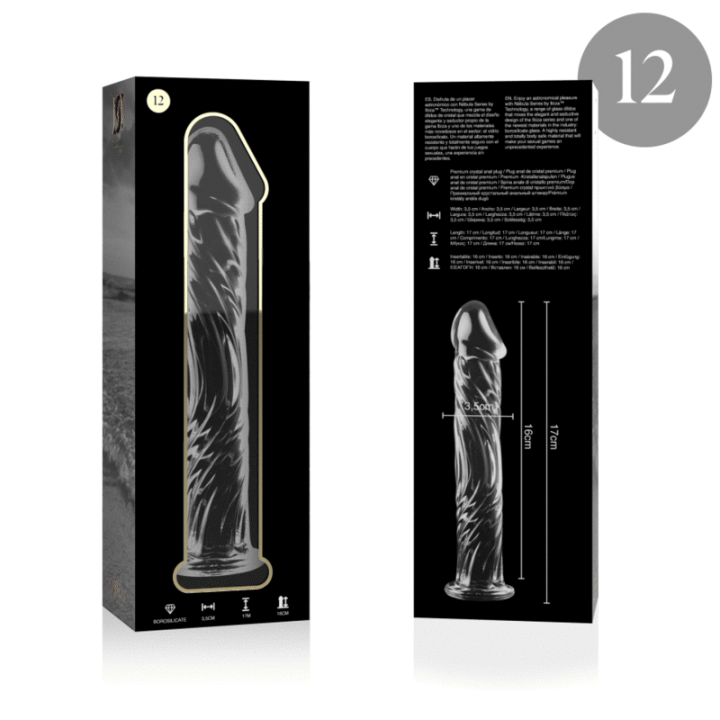 NEBULA SERIES BY IBIZA - MODÈLE 12 GODE EN VERRE BOROSILICATE CLAIR 17 CM -O- 3.5 CM