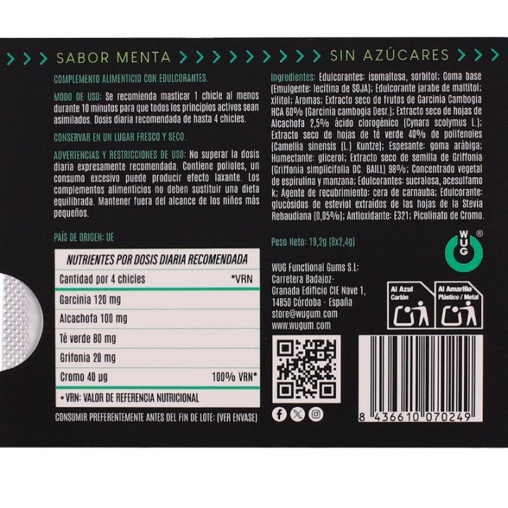 WUG Diet - Contrôle de l'appétit et réduction du grignotage - Plaquette thermoformée de 8 unités