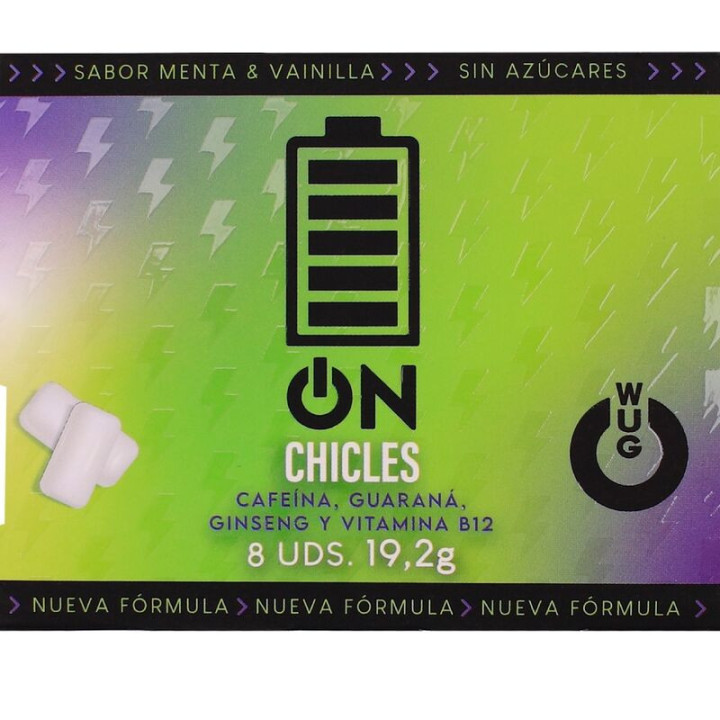 WUG on Énergie instantanée en chewing-gum, plaquette thermoformée de 8 unités