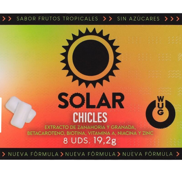 WUG Solar Le chewing-gum qui prépare votre peau au soleil. Plaquette de 8 unités