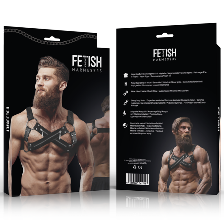 FETISH SUBMISSIVE ATTITUDE - HARNAIS DE POITRINE CROISÉ EN NÉOPRÈNE RÉGLABLE AVEC FERMETURES GLISSIÈRE POUR HOMMES