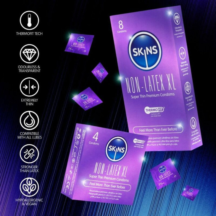 SKINS - PRÉSERVATIFS SANS LATEX PAQUET DE 4, FORMAT XL